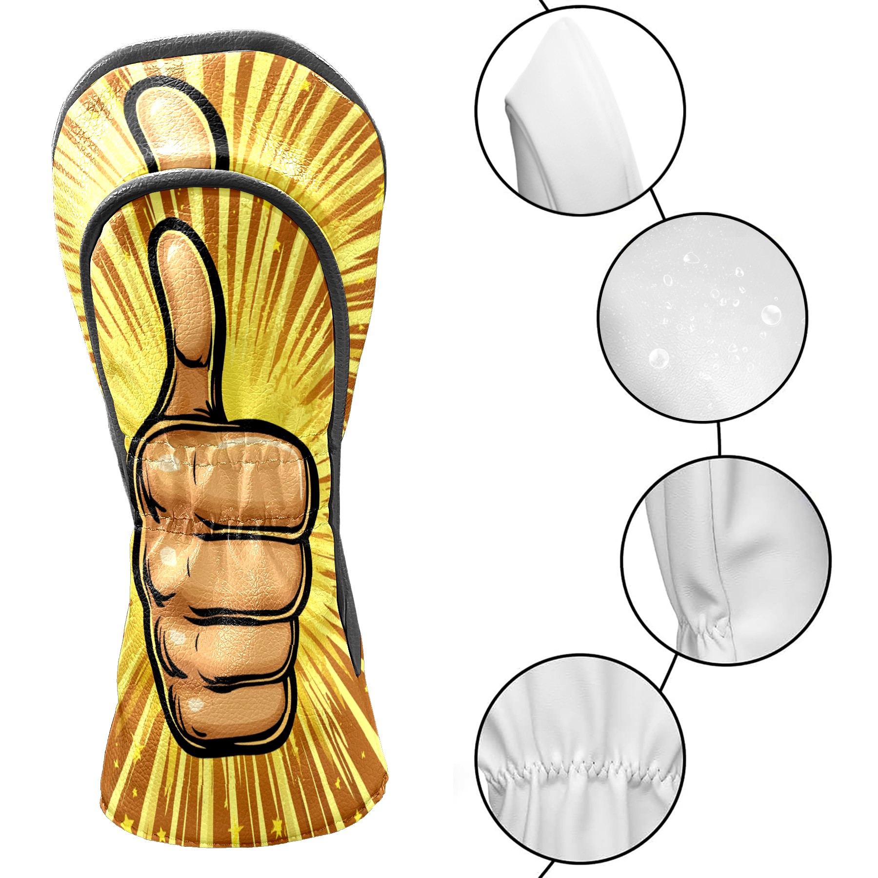 Golf Club Covers PU Leather Waterproof Head Covers for Fairway Woods Hybrids Thumbs Up Pattern