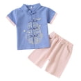 thumbnail image 3 of Kogui Baby Boy Outfits Newborn Sets Toddler Baby Boy Summer Clothes Embroidery Short Sleeve T Shirt Plaid Shorts Sets Cute Boys Summer Outfits 2T 3T (Blue,2-3 Years), 3 of 6
