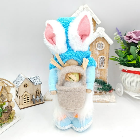 Free Express Rabbit Gnome Plush With 3D Bird Nest Decoration 15.74 Inch Blue Knit Outfit Large Size For Home And Easter Holiday Display