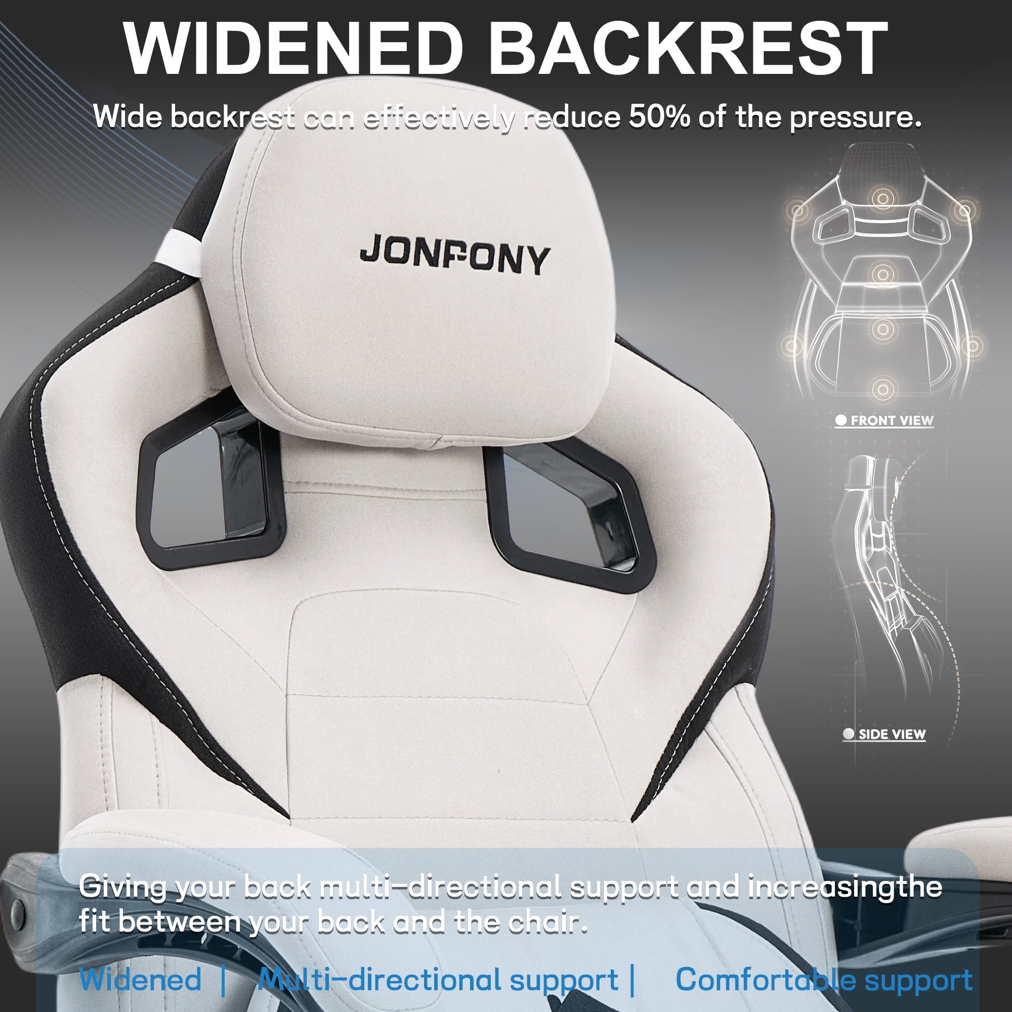 JONPONY Big and Tall Gaming Chair,Ergonomic Design with  Lumbar Cushion and Footrest,High Back Office Chair Support 8 Hours Long Sitting, Computer Chair,WHITE