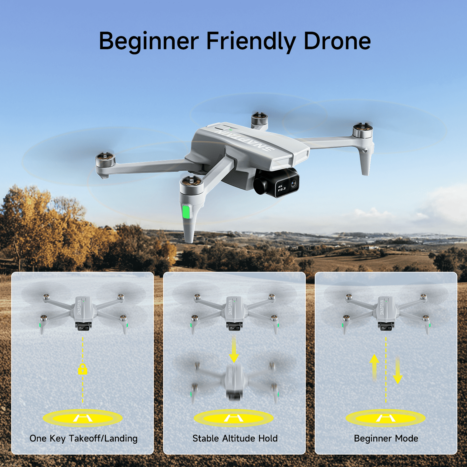 Snaptain P10 GPS Drone with 4K Camera, Foldable Brushless Motor Drone for Beginners with Smart Shooting Modes, 50 Min Flight