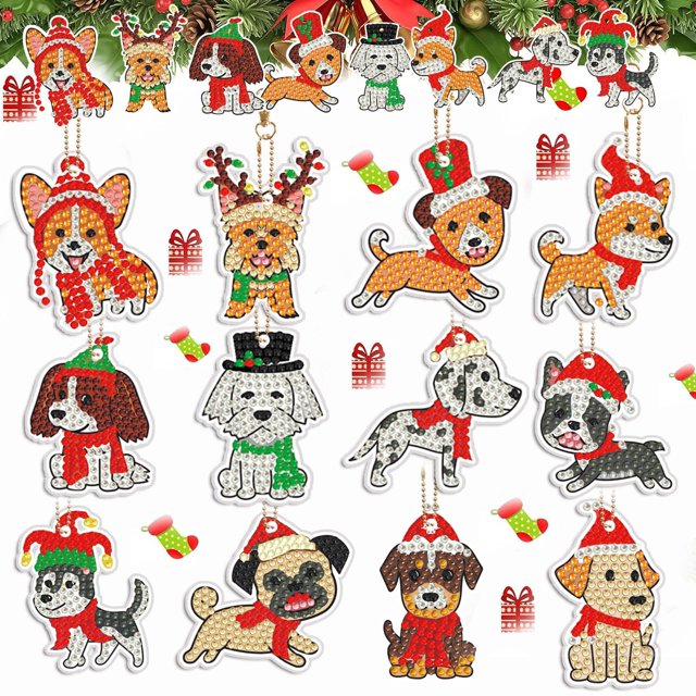Kit de Manualidades Demonwer 12 Piezas Llavero de Perro Navideño DIY
