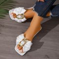 thumbnail image 5 of Samdudou Womens Sandals Open Toe Flat Slides Elegant Silky Bowknot Slip On Square Design with Metallic Hardware Detail Casual Summer Beach Vacation Dressy Mules, 5 of 9
