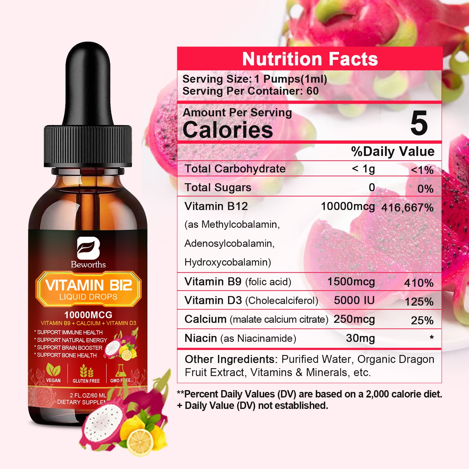 (2 Pack)Vitamin B12 Liquid Drops 10000mcg,Support Energy,Nerve* & Immune System,2fl oz