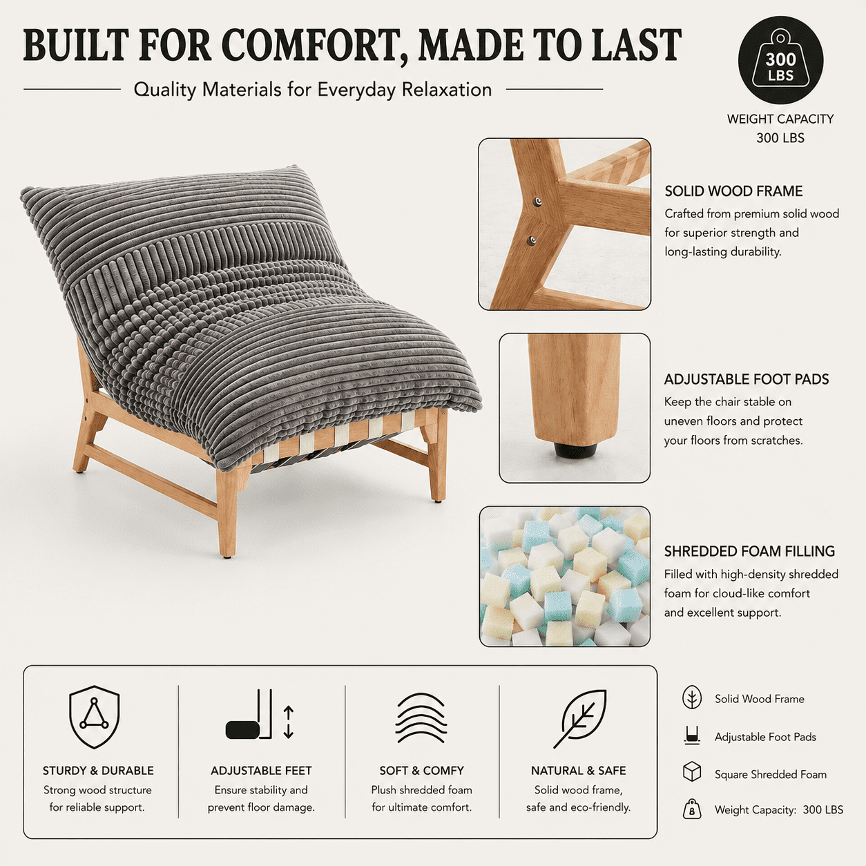 MOONMISS Oversized Cloud Lounge Accent Chair, Comfy Reading Chair for Living Room,Gray