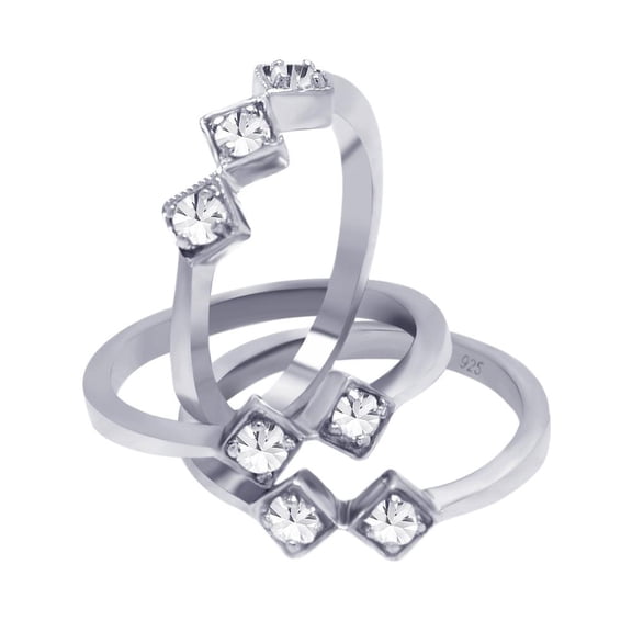 Sterling Silver 925 Rhodium Plated Diamond-Shaped Stackable Ring White CZ Jewelry Female Size 6