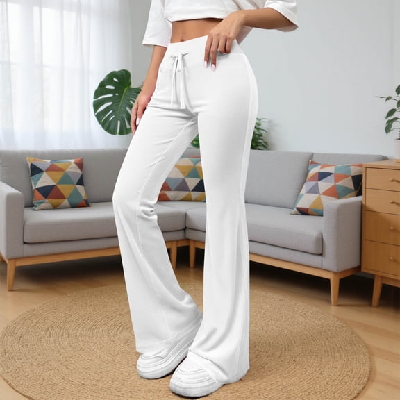 BLCHUNen Pajamas Pants for Women Velour Plush Drawstring Elastic Waist Lightweight Boot Cut Flared Wide Leg Sports Yoga Pants