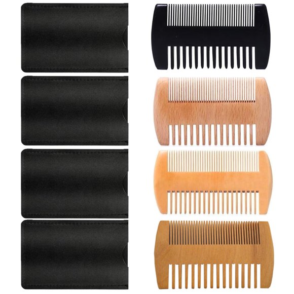 Set de peines para barba Zilotusnte de madera, doble cara, 4 unidades