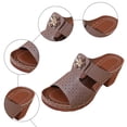 thumbnail image 4 of Rokment Floral Platform High Heels Sandals for Women Ladies 2026 Boho Beach Summer Flower Leather Chunky Block Heeled Slip on Dress Slides Shoes Khaki Size 9.5, 4 of 6