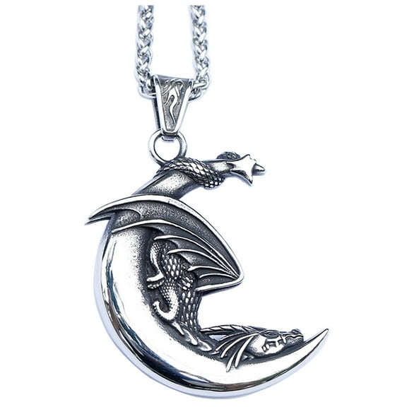 ZMY Home Handmade Stainless Steel Dragon Pendant Necklace with Long Chain