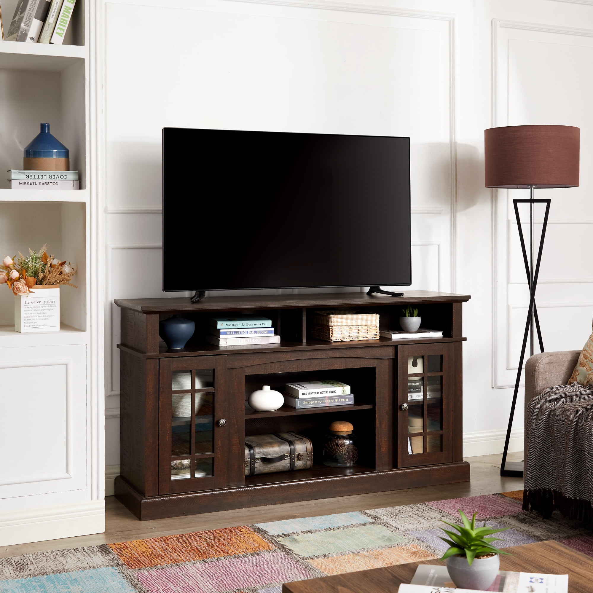 Leumius Classic TV Media Stand Modern Entertainment Console for TV Up to 65" with Open and Closed Storage Space for Home Decor Espresso