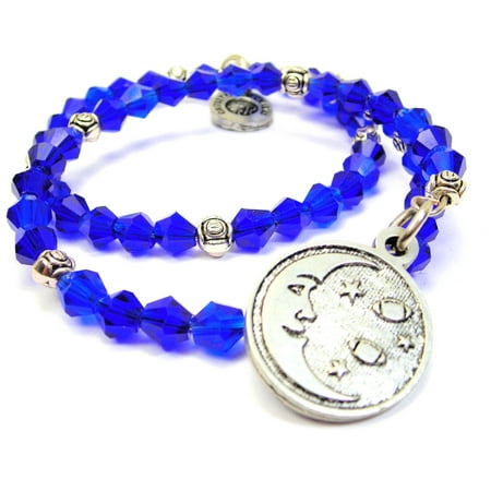 Crystal Star Charm Bracelet - Chubby Chico Charms Football Moon And Stars Bicone Crystal Wrap Bracelet in Sapphire Blue