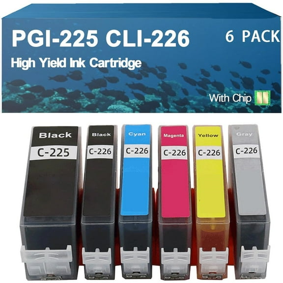 225 PGI225 PGI-225 Ink Cartridge 6-Pack Compatible for Canon IX6520 IP4820 IP4920 MG5120 MG5220 Printers 2 pcs