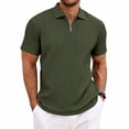 thumbnail image 6 of idosla Mens Quarter Zip Polo Shirts Casual Summer Knit Textured Short Sleeve Shirt Beach Vacation Stretchy Golf Shirts (Army Green, 3XL), 6 of 9