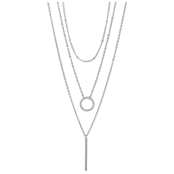 Layered Box Bead and Bar Pendant Chain Necklace for Women by Ginger Lyne Silver Tone Stainless Steel