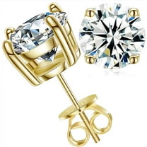 NYS Jewellrs 1.28 Ct Round Cut White Diamond Screw Back Stud Earring's 14K Yellow Gold Plated 925 Sterling Silver For Women's