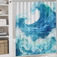 thumbnail image 5 of 4Pcs Minimalist Sea Art Wave Shower Curtain Set with Toilet Lid Cover Non-Slip Rugs for Bathroom, Contemporary Blue Ocean Nature Shower Curtain Bathroom Sets with Hooks, 72x72 Inch, 5 of 6