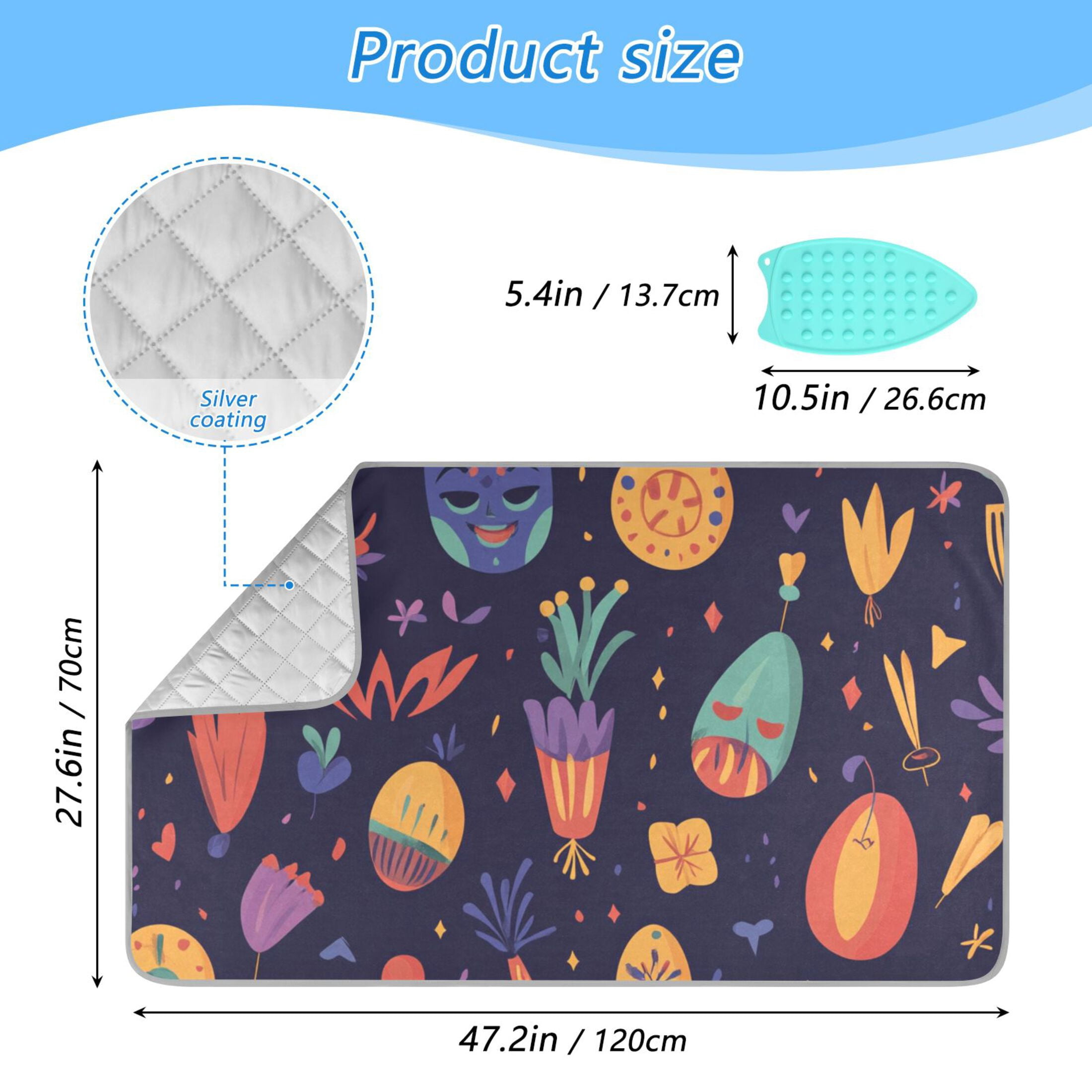 Colorful Fiesta Pattern Ironing Mat Blanket for Table Top Travel Portable Ironing Board Pad 47.2x27.6 Inch