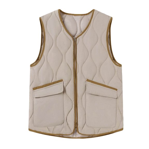 Khunlpohl Sleeveless Vest for Womens Quilted Puffer V Neck Full Zip Coats Loose Casual Warm Jackets with Pockets