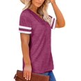 thumbnail image 4 of Casual Summer Tops for Women V Neck T Shirts Short Sleeve Tunic Tops Loose Fit Women's Striped Strappy V-neck Color-Plaid T-shirt, 4 of 5