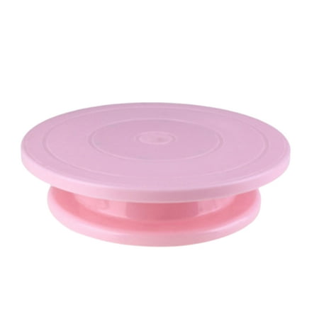 

PP Plastic Cake Stand DIY Cakes Decoration Turntable Manually Rotating Round Shape Cake Turntable Baking Tools (Pink)
