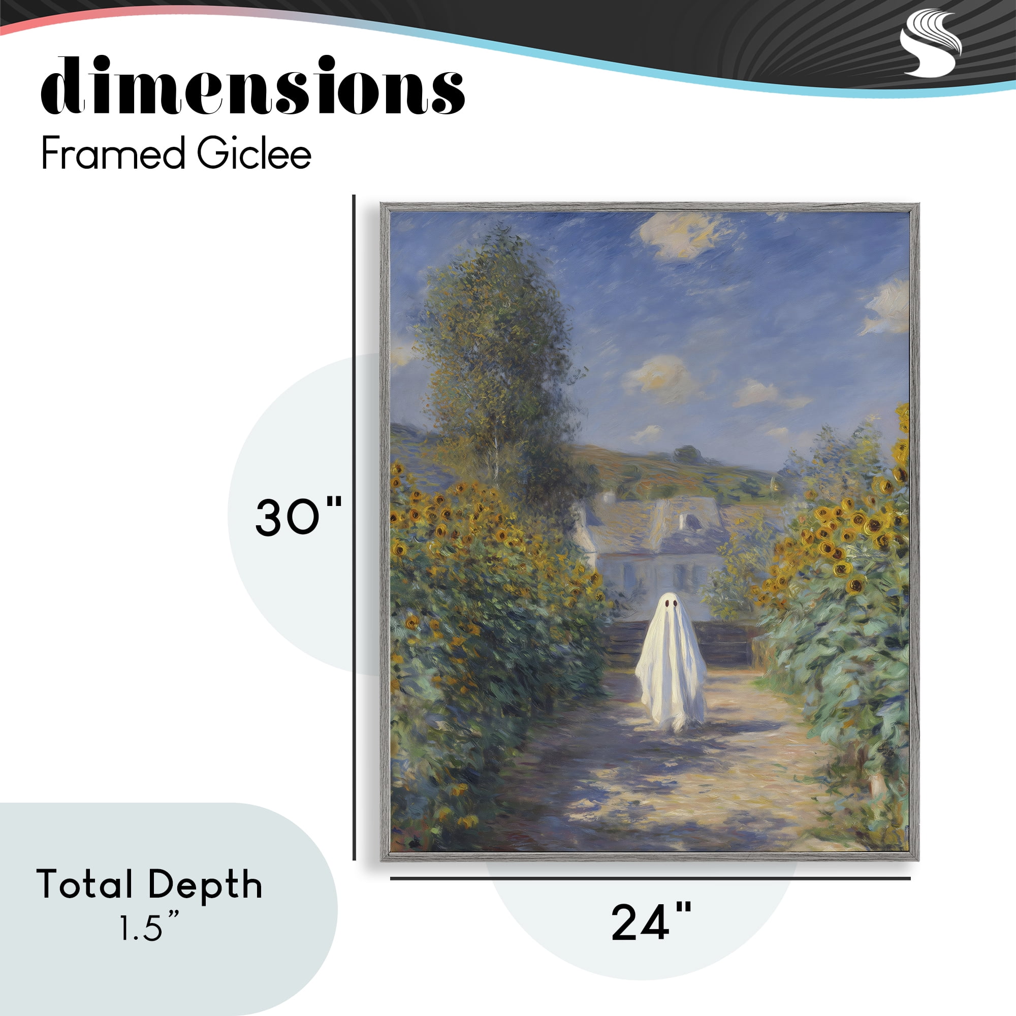 Monet Style Sunflower Ghost Gray Framed Giclee Art, design by Arlington Prints