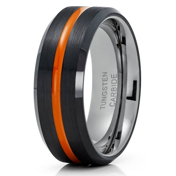 Orange Tungsten Wedding Band 8mm Black Tungsten Ring Anniversary Band Men & Women Engagement Ring