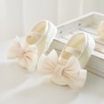 thumbnail image 4 of Newborn Baby Girl Princess Mary Jane Shoes Infant Bowknot Wedding Dress Flat Shoes with Headband Baby Girl's Baptism Christening Shoes Set, 4 of 9