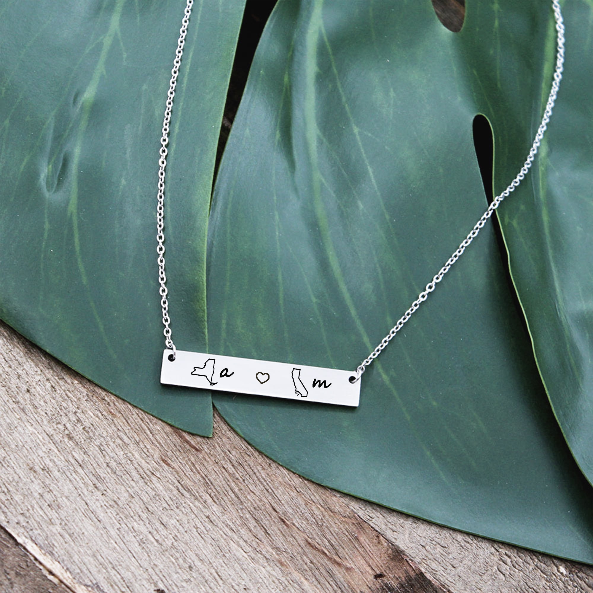 AsterOutdoor Stainless Steel Location Pendant Anavia Engravable Rose Gold Long Distance Bar Necklace