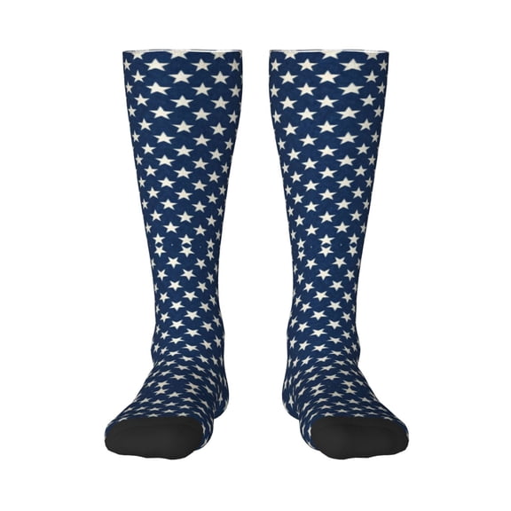 Stars Navy Blue White Knee High Socks for Women Long Leg Warmers Socks