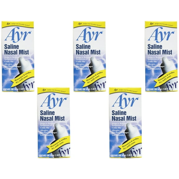 Ayr Saline Nasal Mist Non-Medicated Gluten Free 50 ml, 5-Pack
