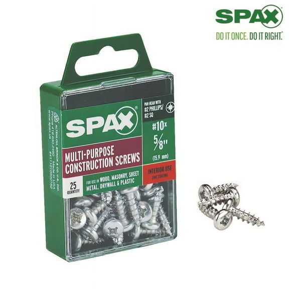 1 Pc, Spax No. 10 X 5/8 In. L Phillips/Square Zinc-Plated Multi-Material Screw 25 Pk