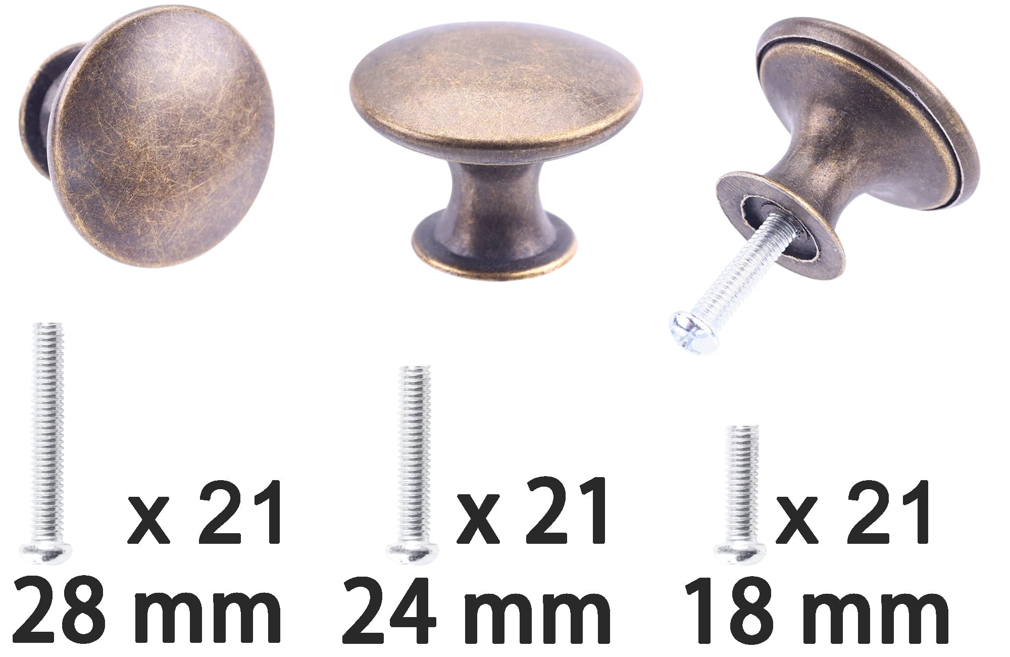 6 Pack Brass Round Antique Brass Kitchen Cabinet Knobs Cupboard Door Knobs Drawer Handle Pulls Dresser Knobs with 7 Pcs Screws for Bathroom Drawer Door Hardware