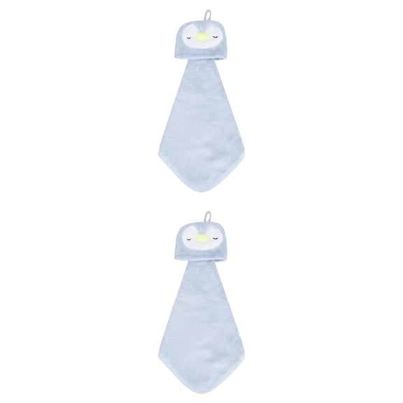 Unique Bargains Animal Hanging Soft Absorbent Hand Towel Blue Penguins 15" x 8"