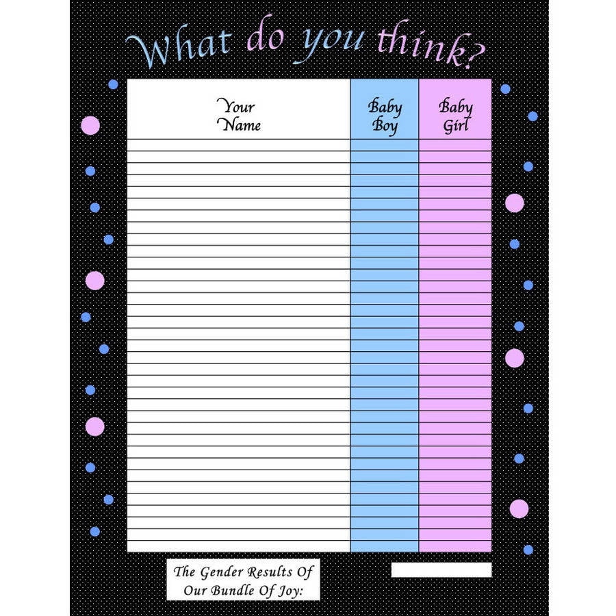 Gender Reveal Guessing Game & Keepsake, Medium, 35 Players, Black, Pink & Blue