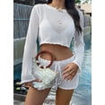 thumbnail image 4 of Women'S 2 Piece Hollow Out Vacation Outfits Crochet Crop Top with Mini Shorts Matching Sets White L, 4 of 9