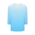 thumbnail image 4 of Business Casual Blouses Womens 3/4 Sleeve Gradient Loose Tops Fashion Work Dressy Flowy Shirts Pullover, Light Blue L, 4 of 5