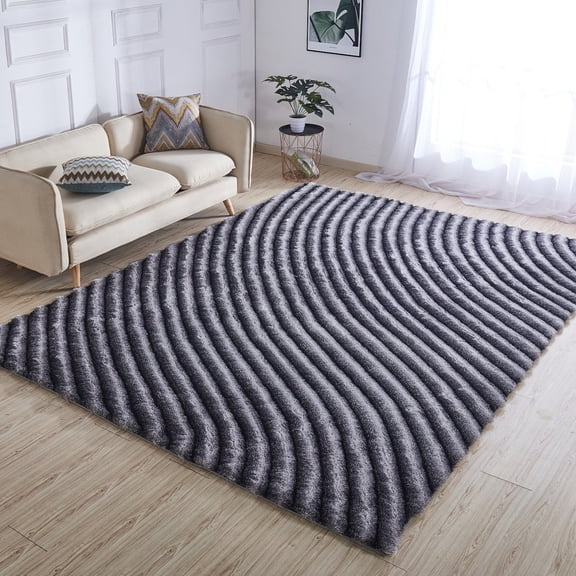 Soft Cozy Fluffy 3D Viscose Feel Gray Shag 2' x 3' Area Rug/Carpet