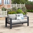 thumbnail image 7 of May in Color Patio Furniture Loveseat Sofa, Metal Outdoor Chairs with Upgraded Cushions, All-weather Outdoor 2 Seats Sofa Couch for Balcony, Garden, Deck, Backyard, Black, 7 of 7