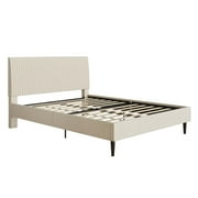 Mainstays Vera Upholstered Velvet Platform Bed, No Box Spring Required, Queen, Cream