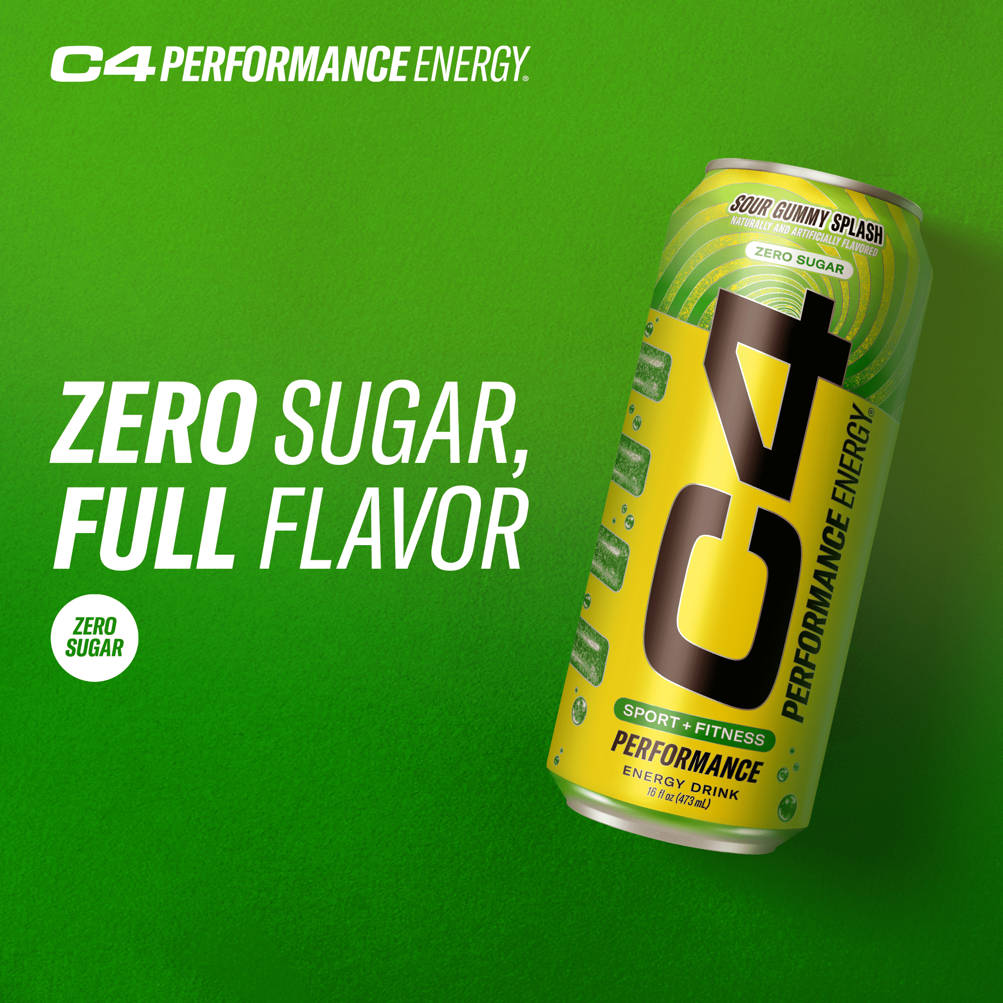 C4 Performance Energy Drink, Sour Gummy Splash Flavor, 16oz cans (12pk)