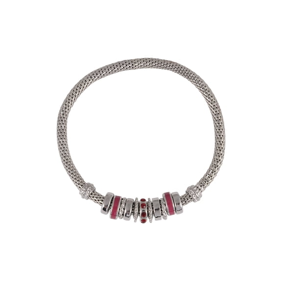 Time and Tru Silvertone Chain with Ruby Birthstone "July" Bracelet