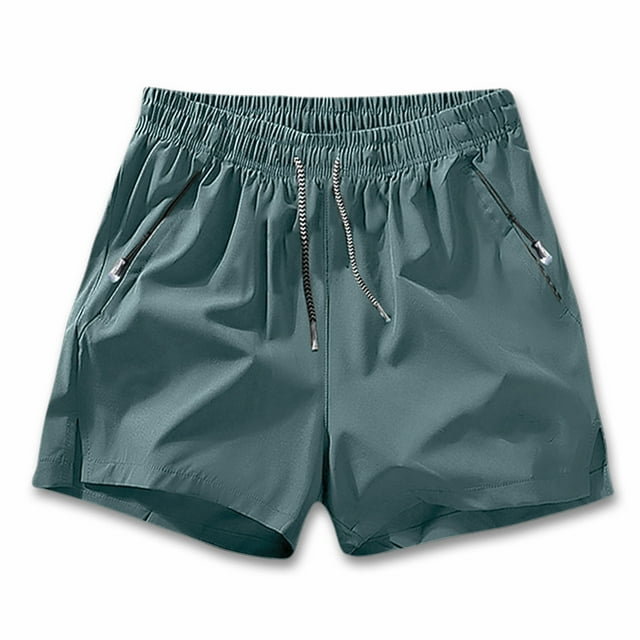 Men's Casual Shorts for Spring and Summer | Solid Color Sports Short with Zip Pockets Slit Hem Five-Point Design