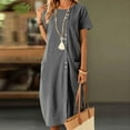 thumbnail image 4 of SMihono Ethnic Style Dress for Women Casual Round Neck Short Sleeve Baggy Midi Dress Loose Comfy Vacation Beach Summer Outfit Dark Gray M, 4 of 9