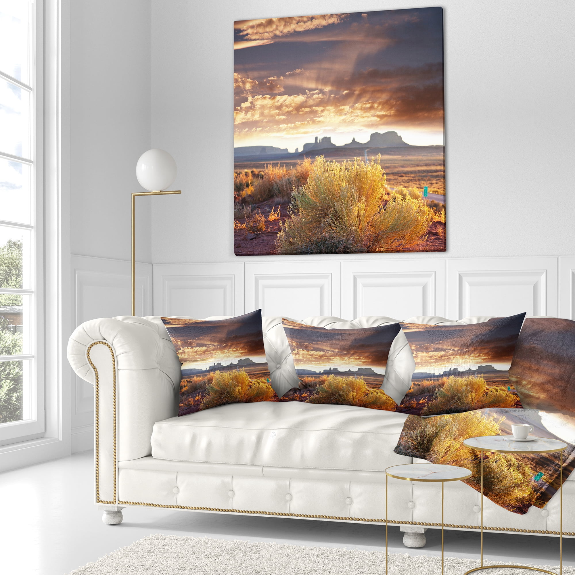 Designart Monument Valley under Cloudy Sky - African Landscape Printed Throw Pillow - 18x18
