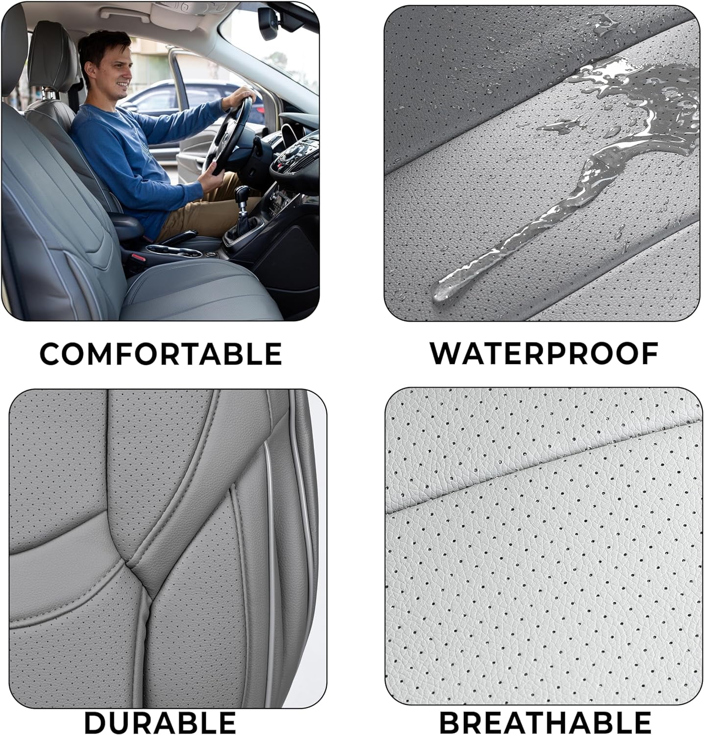 Zone Tech Full Set of 5 Car Seat Covers for Cars, Waterproof Leather Car Seat Protectors Full Set, Universal Auto Interior Fit for Most Sedans SUV Pick-up Truck GRAY
