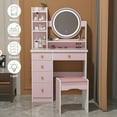 thumbnail image 4 of OXYLIFE Vanity Set with Lighted Mirror, Girls Makeup Vanity Table with 5 Drawers, Shelves and Stool, Pink, 4 of 10