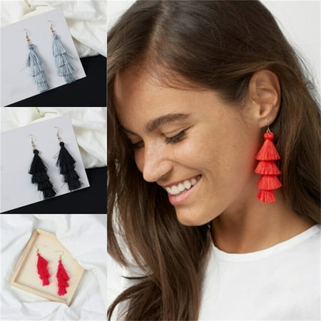 Designer Tiffany Style Earrings Women Fashion Paired Bohemian Tassels Style Plush Pagoda Tower Hook Earrings High-flown Dual-layer Drop Dangle Earrings For Party Wedding Christmas Jewelry Gift Black ()