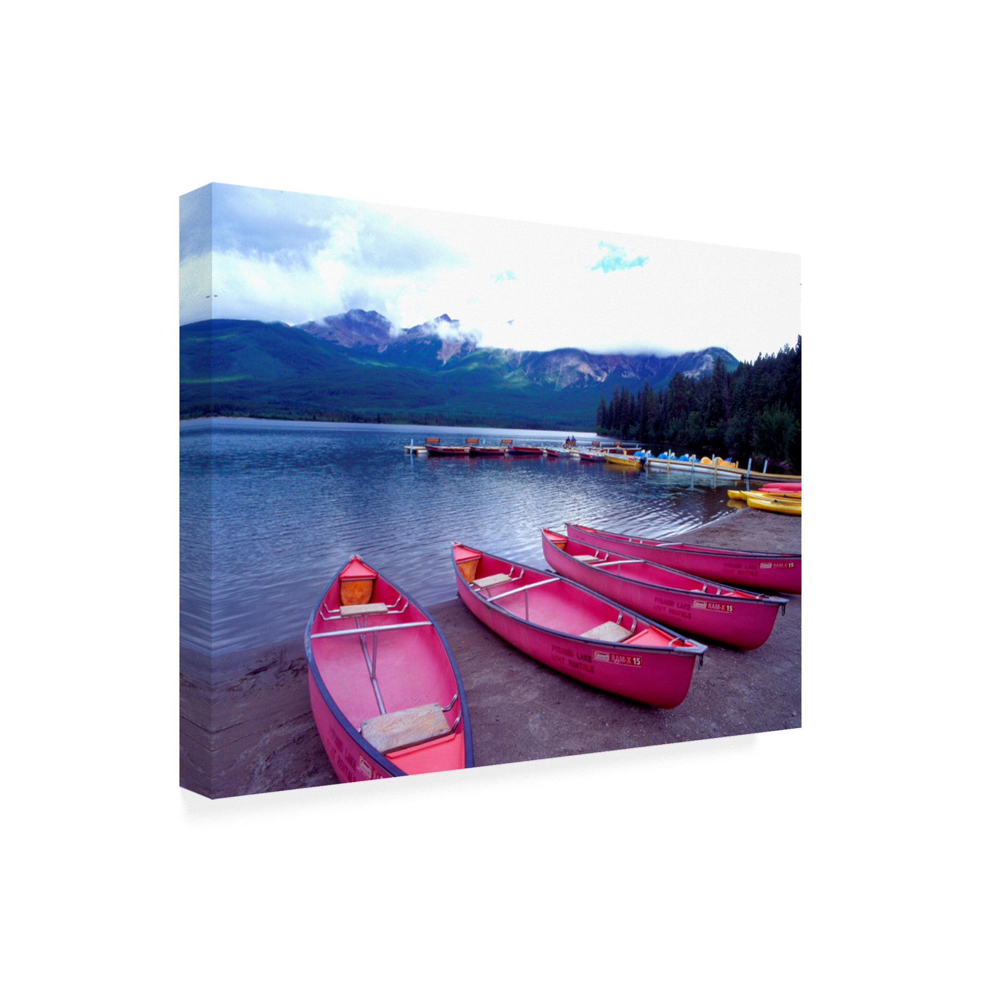 Trademark Fine Art 'Four Pink Boats Canadian Rockies' Canvas Art by Monte Nagler