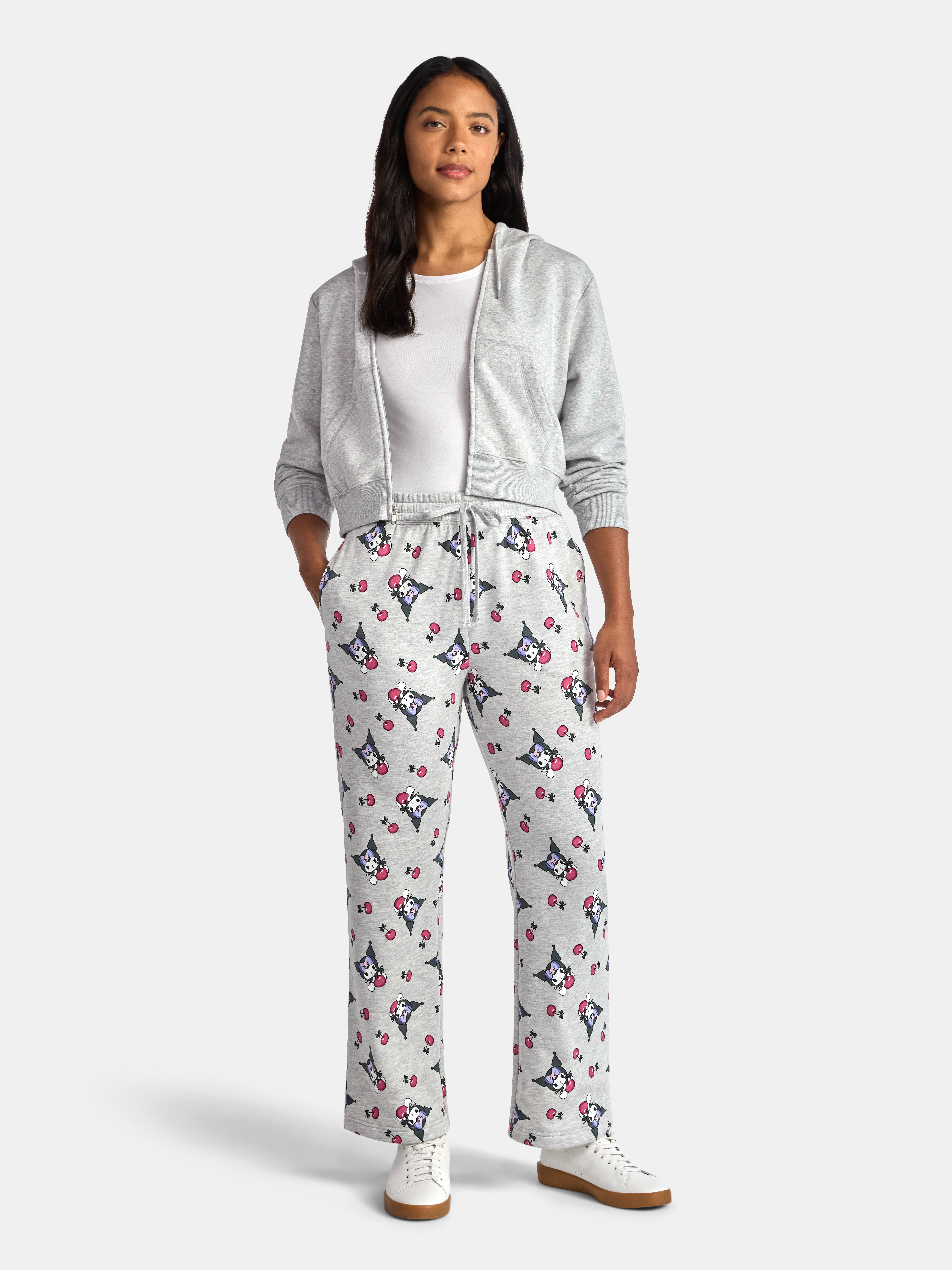 Hello Kitty Women’s Kuromi Graphic Print Wide Leg Jogger Pants, Sizes XXS-XXL